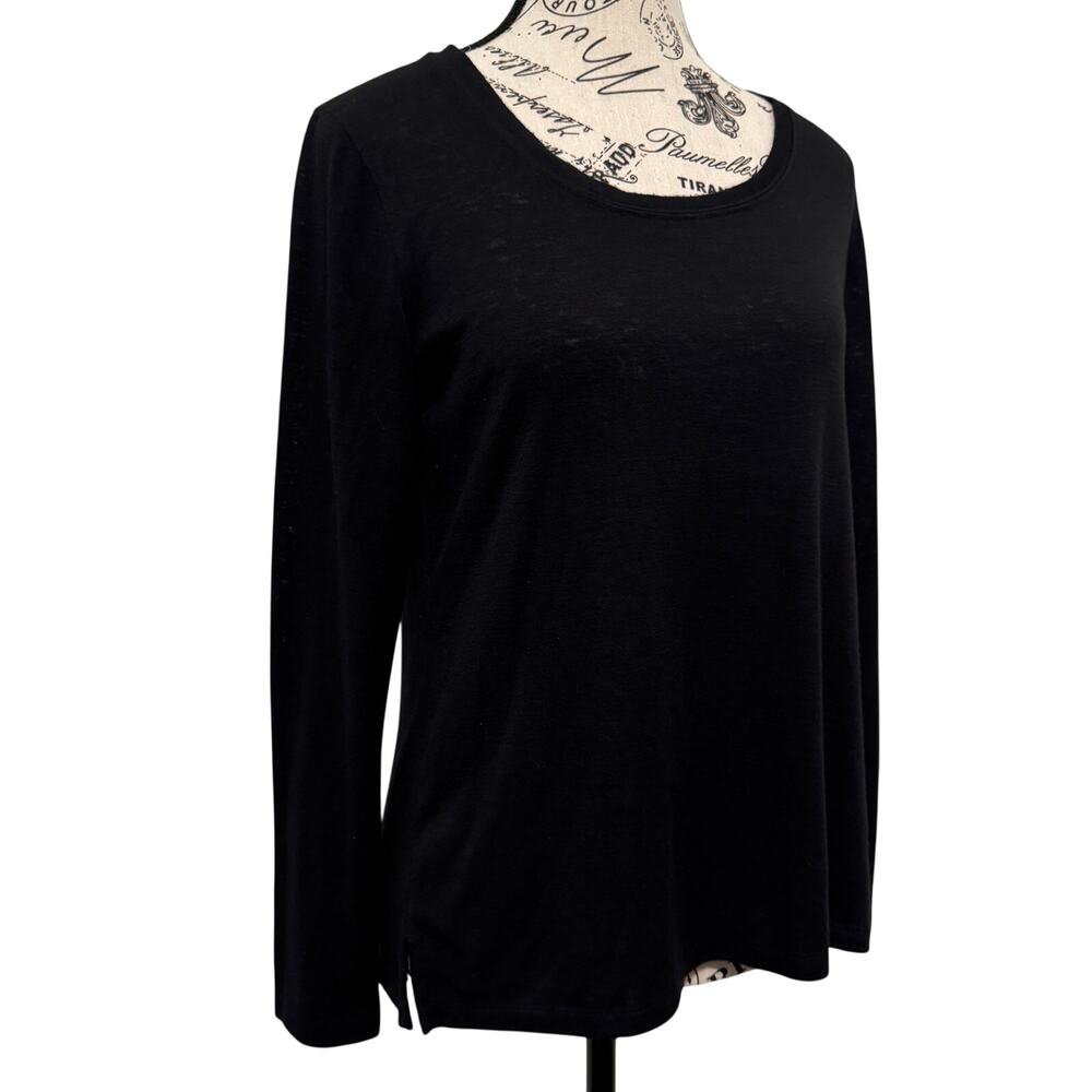 GAP Womens XS Black Modal Blend Long Sleeve T-Shirt Scoop Neck Side Slit Basic